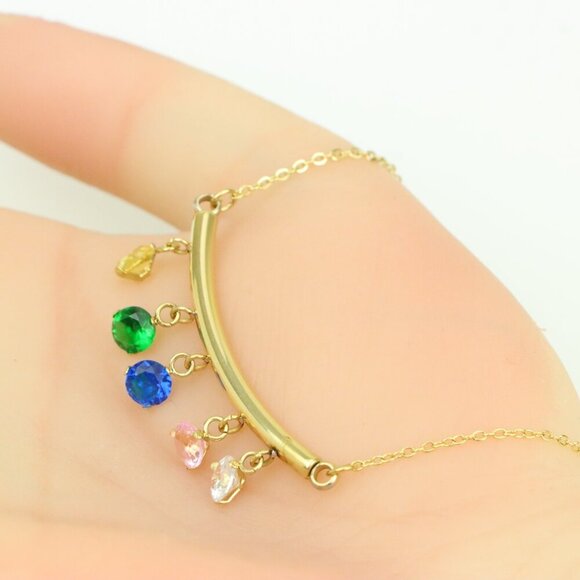 "Colorful Stone Drop Bar Pendant Necklace, XPNL0307 - Picture 3 of 13